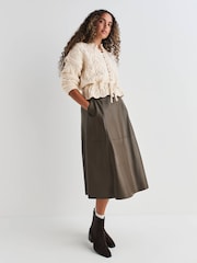 Ecru Stitchy Cable Tie Waist Cardigan - Image 3 of 6