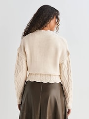 Ecru Stitchy Cable Tie Waist Cardigan - Image 4 of 6