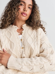 Ecru Stitchy Cable Tie Waist Cardigan - Image 5 of 6