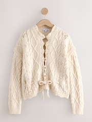 Ecru Stitchy Cable Tie Waist Cardigan - Image 6 of 6