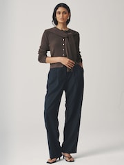 Chocolate Brown Scarf Layer Crew Neck Cardigan - Image 2 of 8