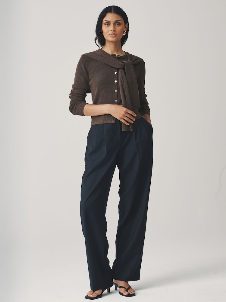 Chocolate Brown Scarf Layer Crew Neck Cardigan - Image 2 of 8