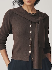 Chocolate Brown Scarf Layer Crew Neck Cardigan - Image 3 of 8