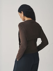 Chocolate Brown Scarf Layer Crew Neck Cardigan - Image 4 of 8