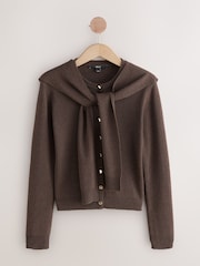 Chocolate Brown Scarf Layer Crew Neck Cardigan - Image 5 of 8