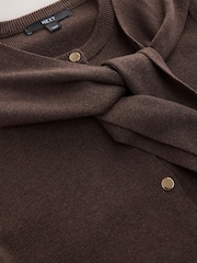 Chocolate Brown Scarf Layer Crew Neck Cardigan - Image 7 of 8