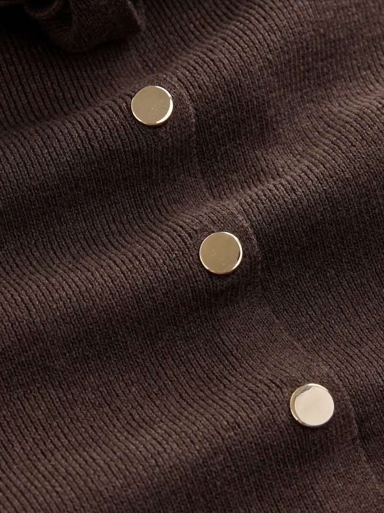Chocolate Brown Scarf Layer Crew Neck Cardigan - Image 8 of 8