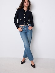 Navy Blue Gold Button Collar Cardigan - Image 2 of 7