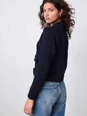 Navy Blue Gold Button Collar Cardigan - Image 3 of 7