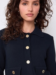 Navy Blue Gold Button Collar Cardigan - Image 4 of 7
