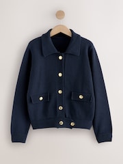 Navy Blue Gold Button Collar Cardigan - Image 5 of 7