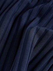 Navy Blue Denim Collar Ribbed Short Sleeve Polo Top - Image 7 of 8