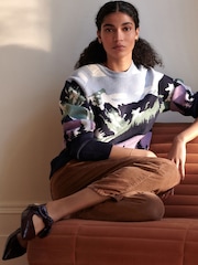 Green Multi Landscape Scene Print Crew Neck Jumper - Image 3 of 9