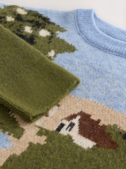 Green Multi Landscape Scene Print Crew Neck Jumper - Image 9 of 9