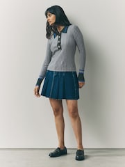 Grey Multi Ribbed Long Sleeve Polo Jumper - Image 3 of 8