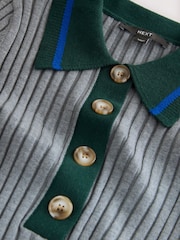 Grey Multi Ribbed Long Sleeve Polo Jumper - Image 7 of 8