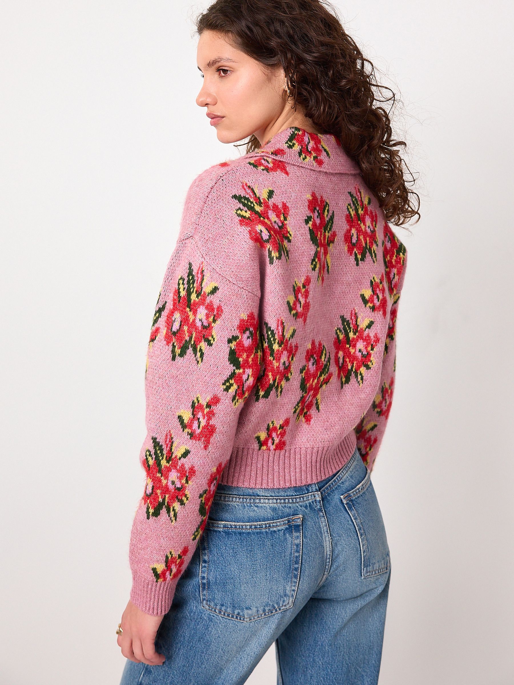 Buy Pink Floral Brushed Knitted Polo Jumper from the Next UK