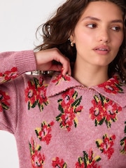Pink Floral Brushed Knitted Polo Jumper - Image 5 of 8
