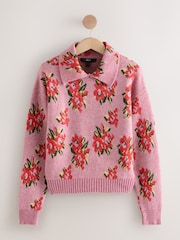 Pink Floral Brushed Knitted Polo Jumper - Image 6 of 8