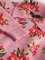 Pink Floral Brushed Knitted Polo Jumper - Image 8 of 8