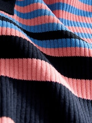 Blue Multi Stripe Ribbed Crew Neck Long Sleeve Henley Jumper - Image 7 of 7