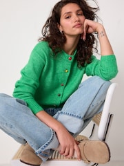 Bright Green Fruit Buttons Crew Neck Knitted Cardigan - Image 1 of 7