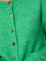 Bright Green Fruit Buttons Crew Neck Knitted Cardigan - Image 4 of 7