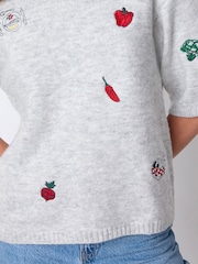 Grey Vegetable Embroidery Crew Neck Knitted T-Shirt - Image 5 of 8
