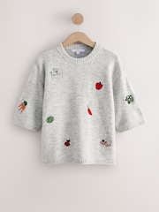 Grey Vegetable Embroidery Crew Neck Knitted T-Shirt - Image 6 of 8