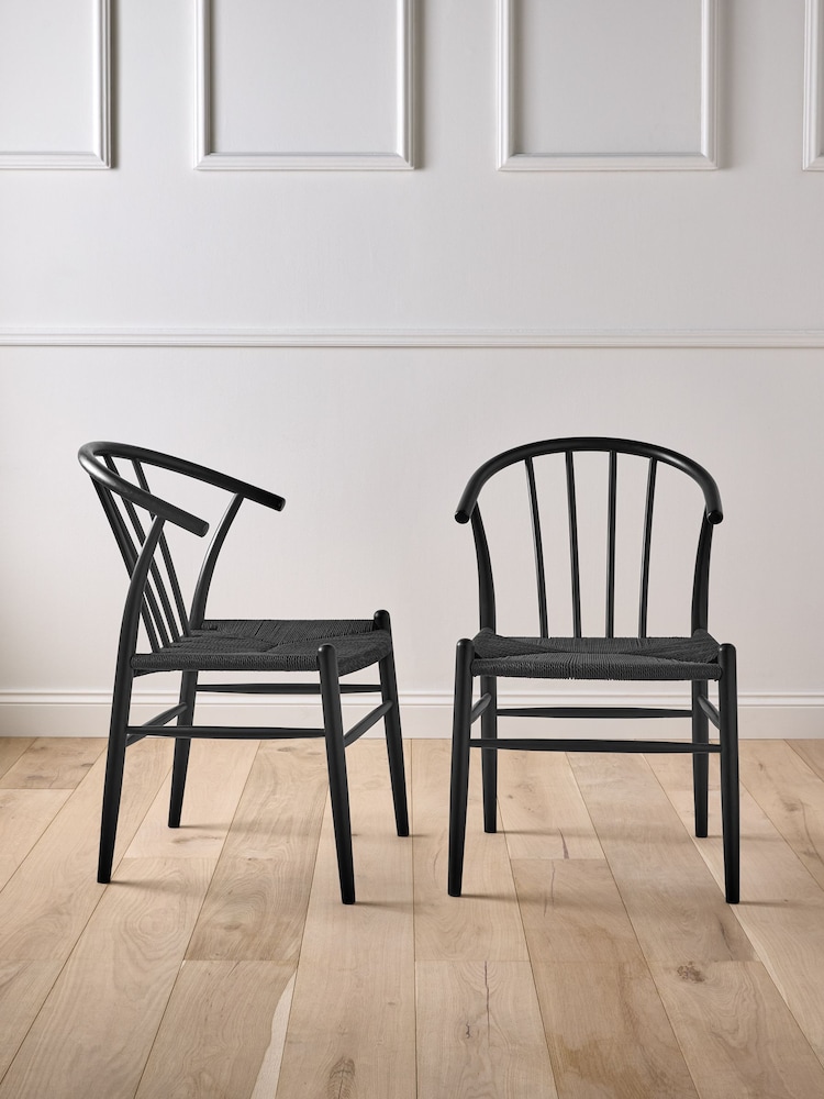 Jasper Conran London Set of 2 Black with Black Weave Bray Dining Chairs - Image 1 of 7 Jasper Conran London Set of 2 Black with Black Weave Bray Dining Chairs - Image 1 of 7