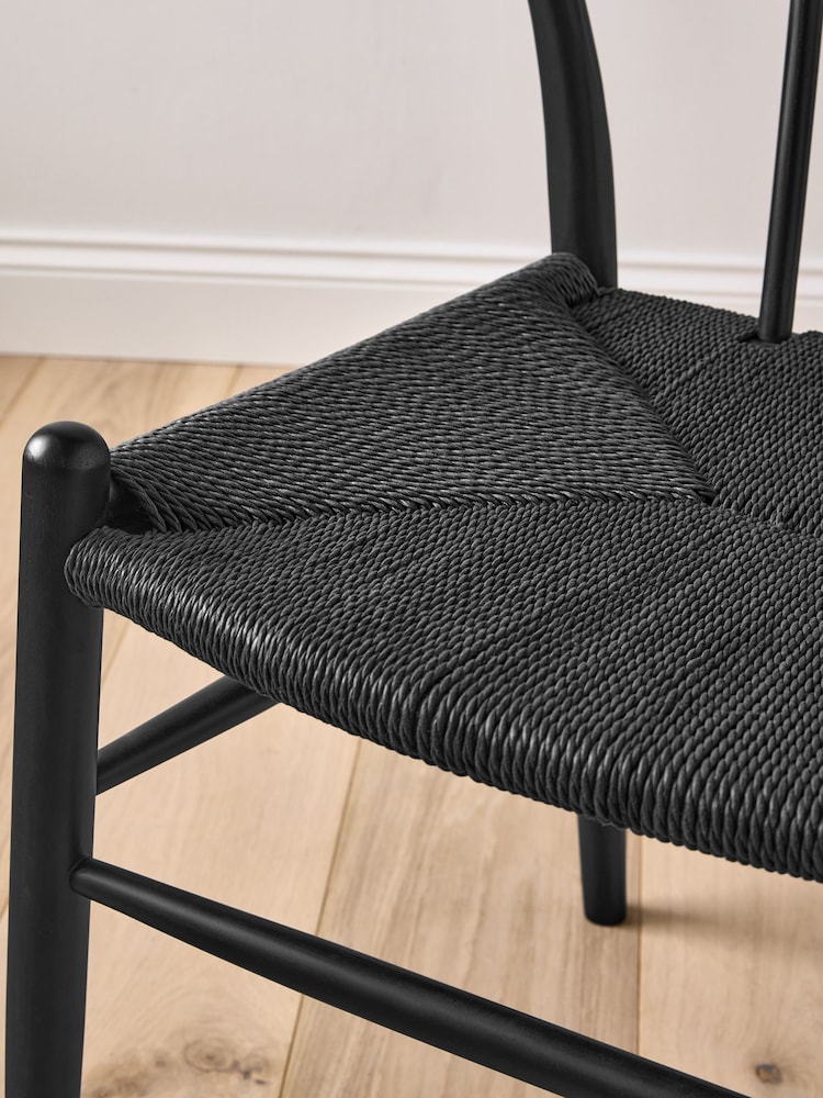 Jasper Conran London Set of 2 Black with Black Weave Bray Dining Chairs - Image 2 of 7 Jasper Conran London Set of 2 Black with Black Weave Bray Dining Chairs - Image 2 of 7
