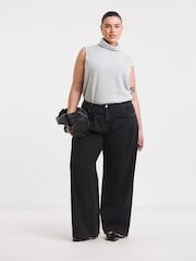 Simply Be Black Tint Double Pleat Detail Wide Leg Jeans - Image 1 of 4