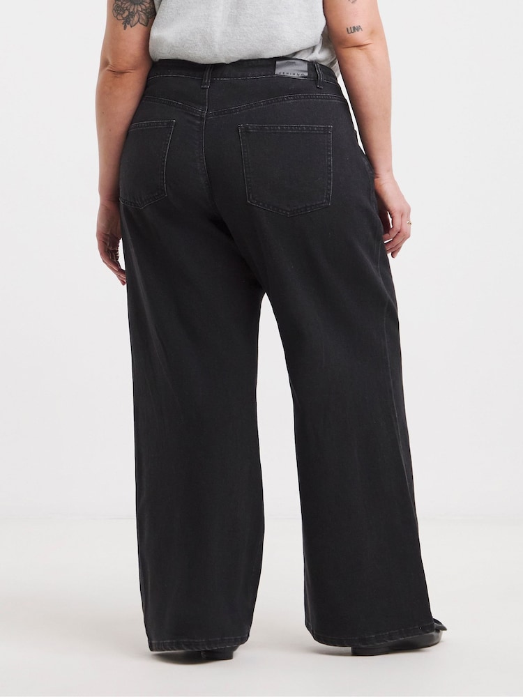 Simply Be Black Tint Double Pleat Detail Wide Leg Jeans - Image 2 of 4