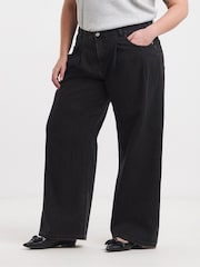 Simply Be Black Tint Double Pleat Detail Wide Leg Jeans - Image 3 of 4