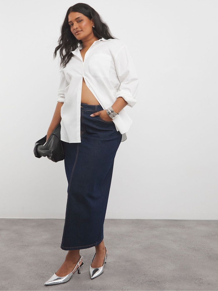 Simply Be Blue Contrast Stitch Maxi Skirt - Image 1 of 4
