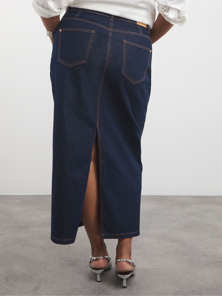Simply Be Blue Contrast Stitch Maxi Skirt - Image 2 of 4