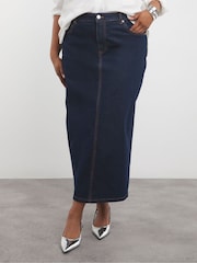 Simply Be Blue Contrast Stitch Maxi Skirt - Image 3 of 4