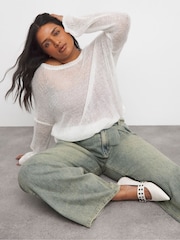 Simply Be Green Tint Double Pleat Detail Wide Leg Jeans - Image 2 of 4
