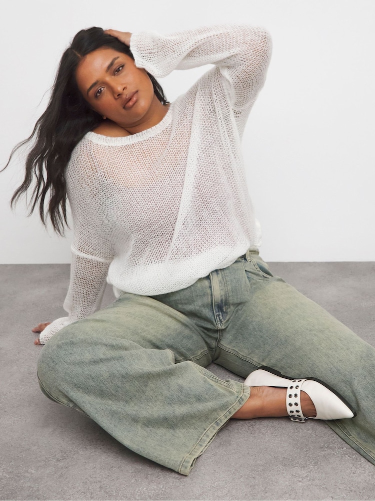 Simply Be Green Tint Double Pleat Detail Wide Leg Jeans - Image 2 of 4