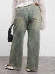 Simply Be Green Tint Double Pleat Detail Wide Leg Jeans - Image 3 of 4