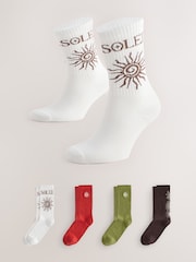 Green/Red/Brown Pattern Embroidered Sports Socks 4 Pack - Image 1 of 4