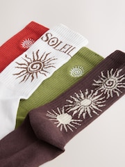 Green/Red/Brown Pattern Embroidered Sports Socks 4 Pack - Image 2 of 4