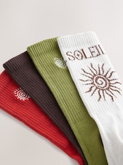 Green/Red/Brown Pattern Embroidered Sports Socks 4 Pack - Image 3 of 4