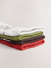 Green/Red/Brown Pattern Embroidered Sports Socks 4 Pack - Image 4 of 4