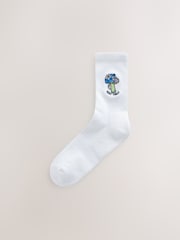 White Mushroom Embroidered Sports Socks 4 Pack - Image 2 of 3
