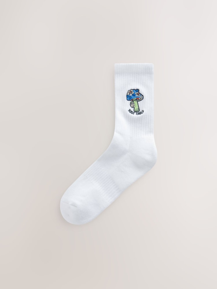White Mushroom Embroidered Sports Socks 4 Pack - Image 2 of 3