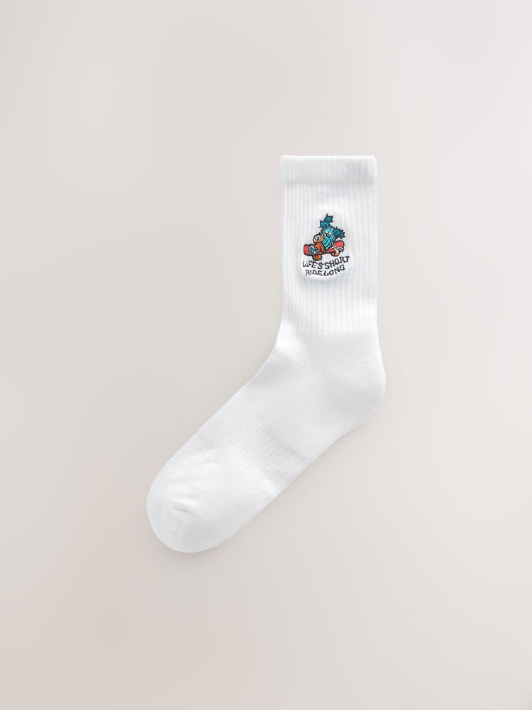 White Mushroom Embroidered Sports Socks 4 Pack - Image 3 of 3