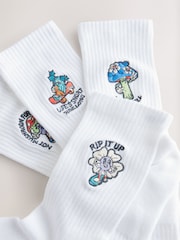 White Mushroom Embroidered Sports Socks 4 Pack - Image 6 of 7