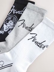 Black/White/Grey Fender License Pattern Sports Socks 3 Pack - Image 1 of 6