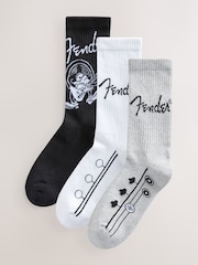 Black/White/Grey Fender License Pattern Sports Socks 3 Pack - Image 2 of 6